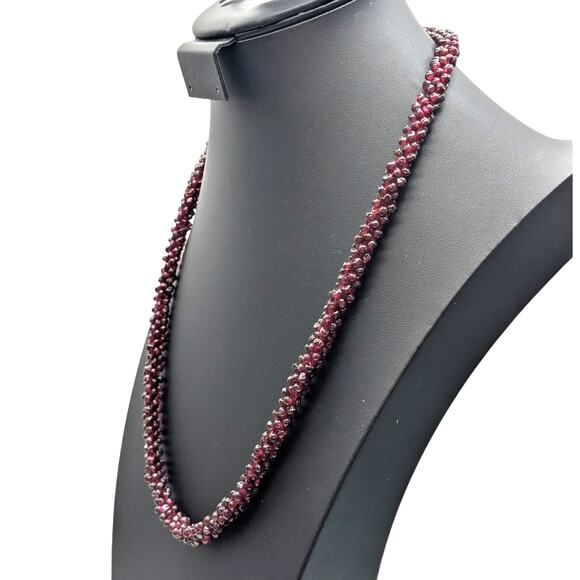 Estate Vintage Woven Rope Purple Garnet Seed Bead 25" No Clasp Necklace - Picture 2 of 7